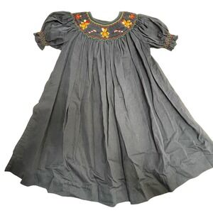 Mi‎ Corazoncito Smocked Dress 18M Navy Blue Christmas Characters Candy Cane